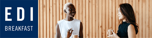 DiversityBreakfast EDI Breakfast Logo with two people smiling holding coffee cups